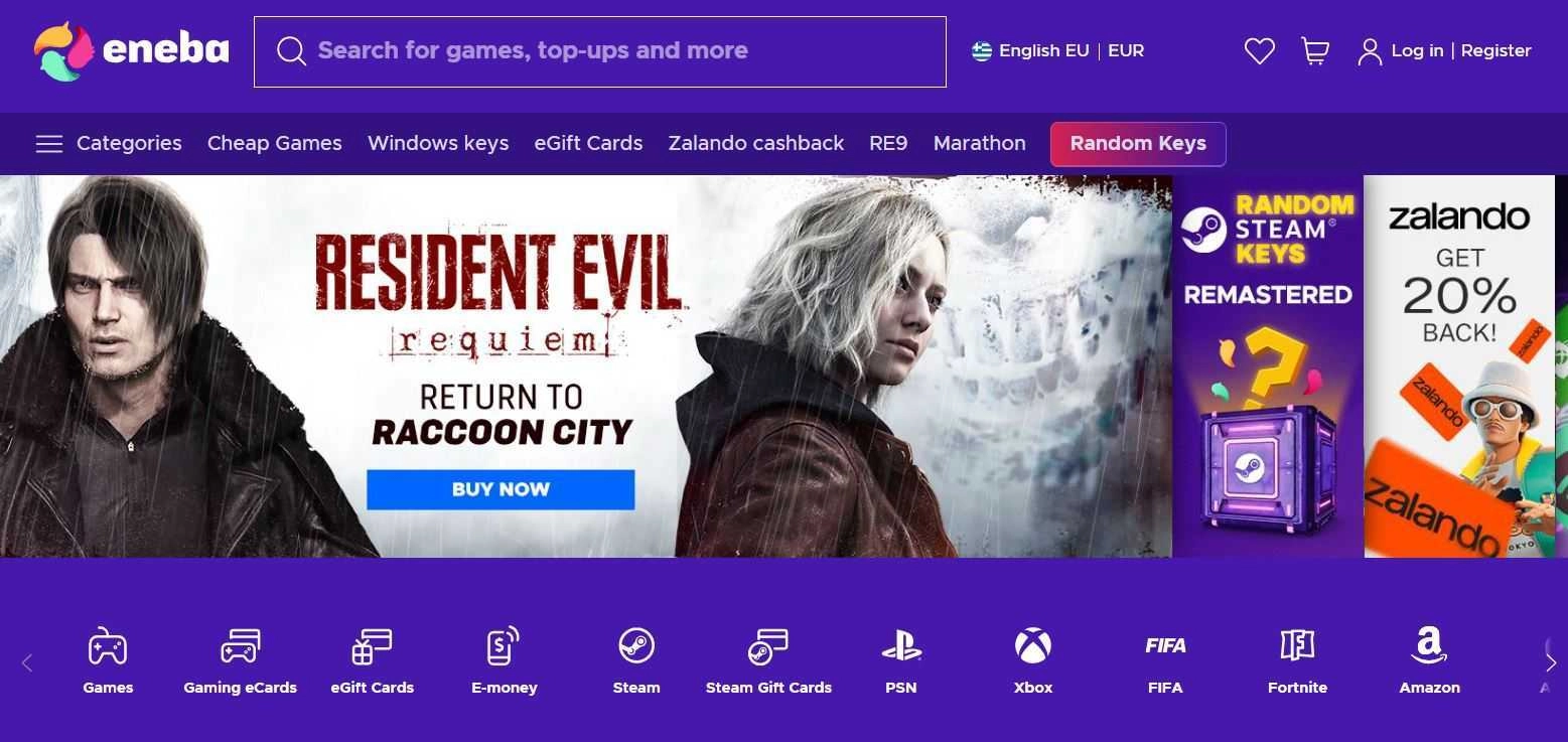 Μωβ φόντο της σελίδας και της οθόνης του παιχνιδιού Resident Evil