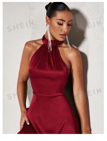 Shein γυναίκα με κομψό κόκκινο φόρεμα