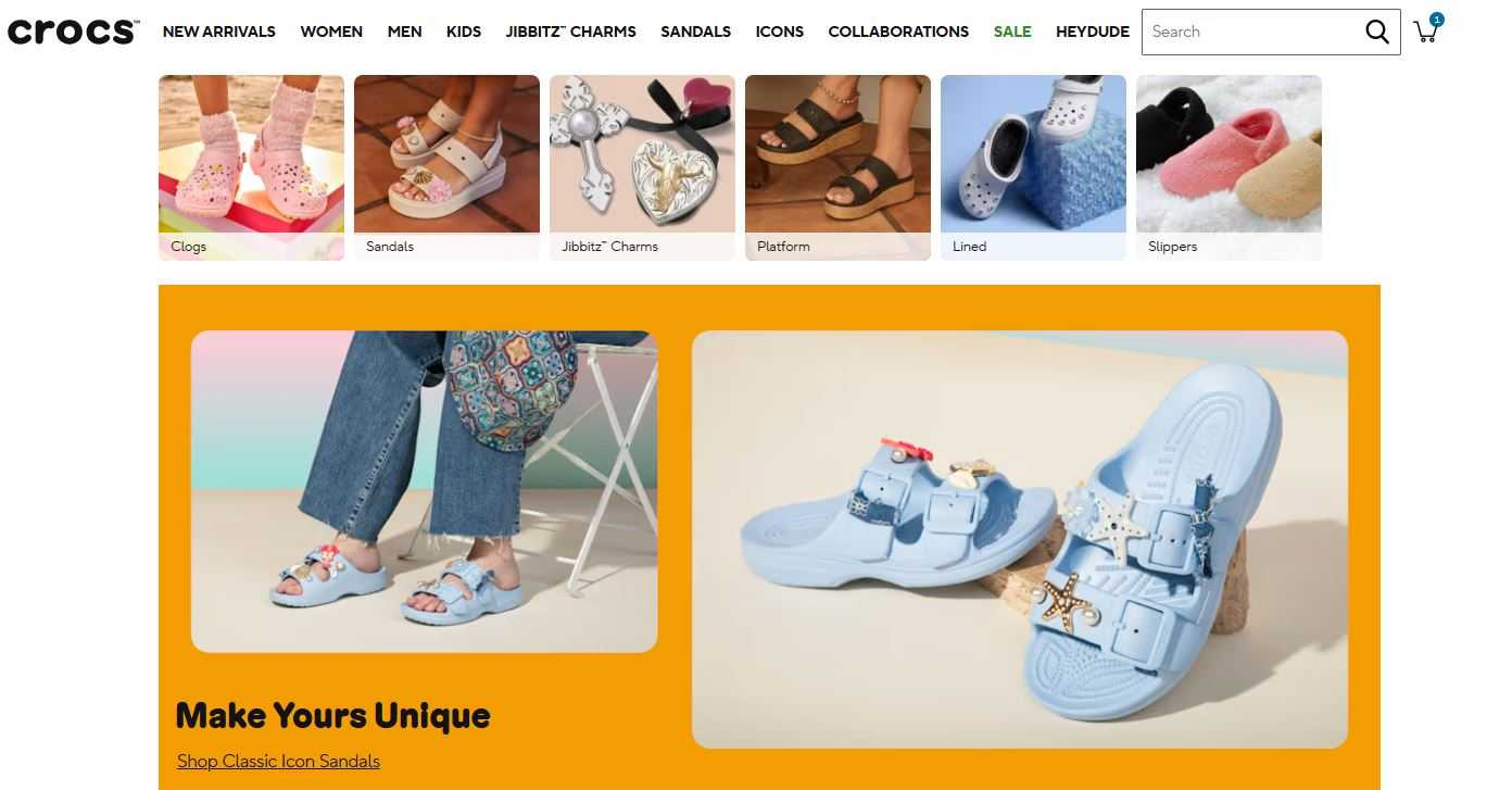 Crocs homepage